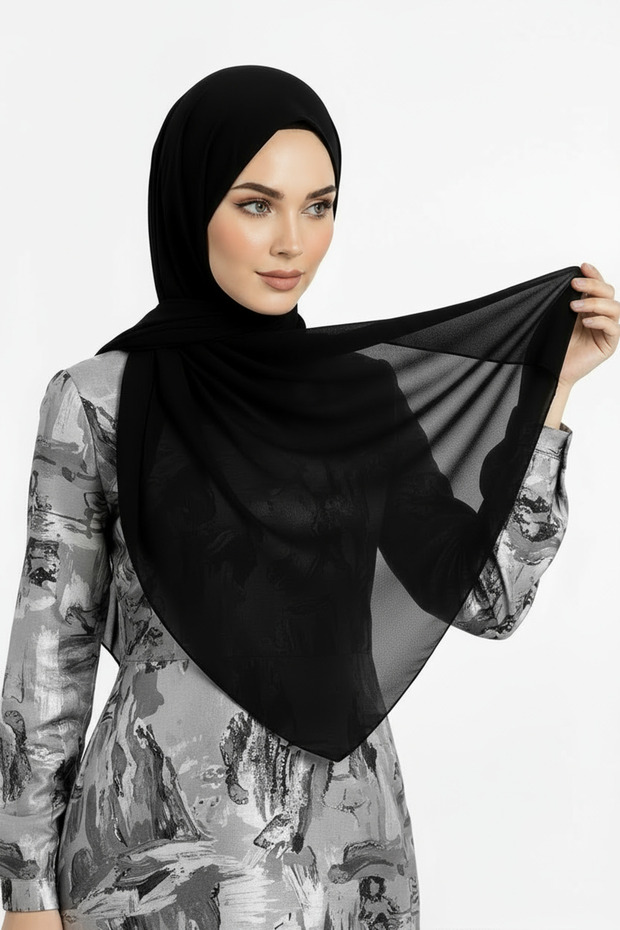 شال شيفون كريب أسود - خفيف الوزن، مريح، أنيق لمجموعات يومية وحفلات خاصة