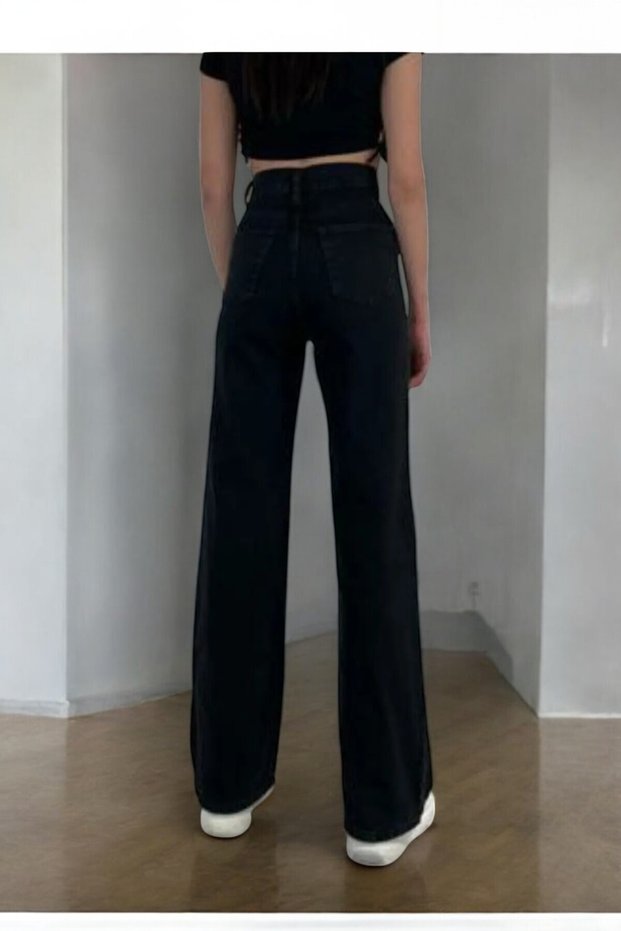 Jennifer Young Girl Black High Waist Elastane Blended Unlined Wide Leg Jeans