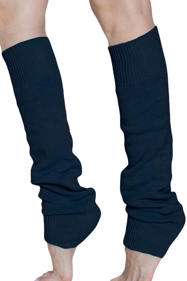Natural Wool Winter Thick Leggings Footless Navy Blue Yoga Socks