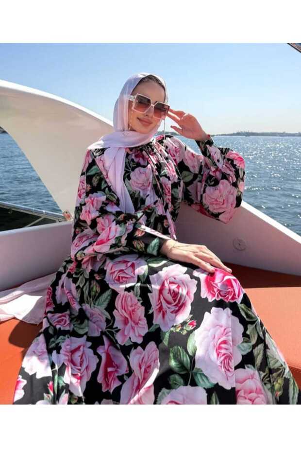 Yırtmaçlı Krep Kumaş Uzun Elbise - 4