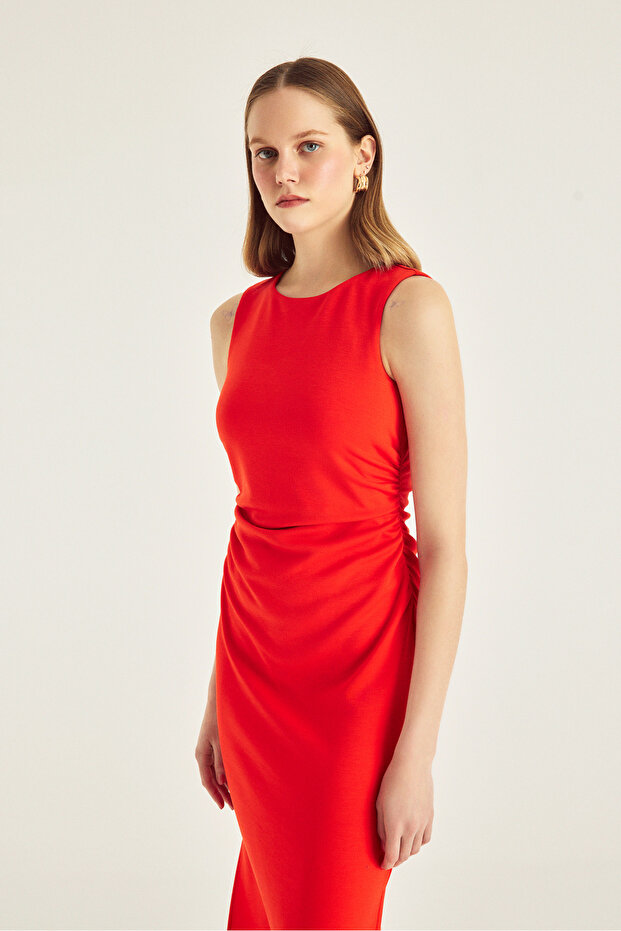 Büzgü Detaylı Örme Elbise - 3