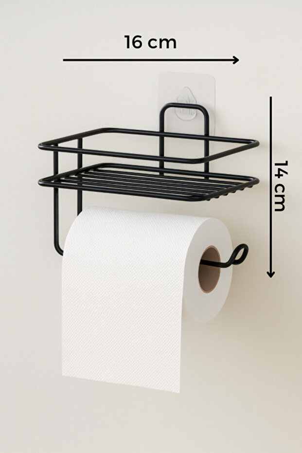 Yapışkanlı Yedekli Tuvalet Kağıtlığı Wc Kağıtlık Tutucu Askısı Mat Siyah - 3