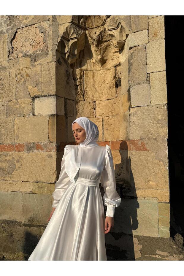 Bera Evening Dress White Hijab Evening Dress, Graduation, Prom, Evening Dress