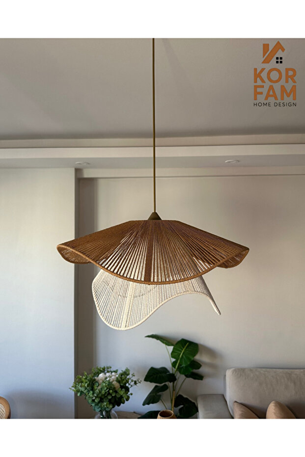Breeze Model - Wicker Handmade Bohemian Asymmetric Shape Rustic Chandelier Brown - White - 7