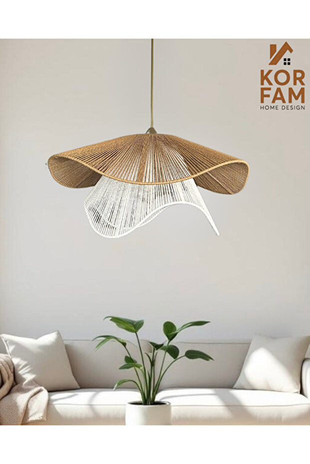 Breeze Model - Wicker Handmade Bohemian Asymmetric Shape Rustic Chandelier Brown - White - 1