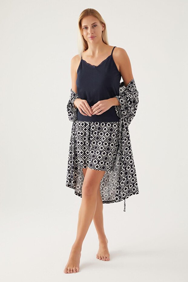 8839 Dressing Gown Women's Short Sleeve Pajama Set