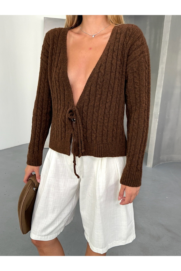 Bağcıklı Saç Örgülü Triko Hırka Jazz Serisi - 5