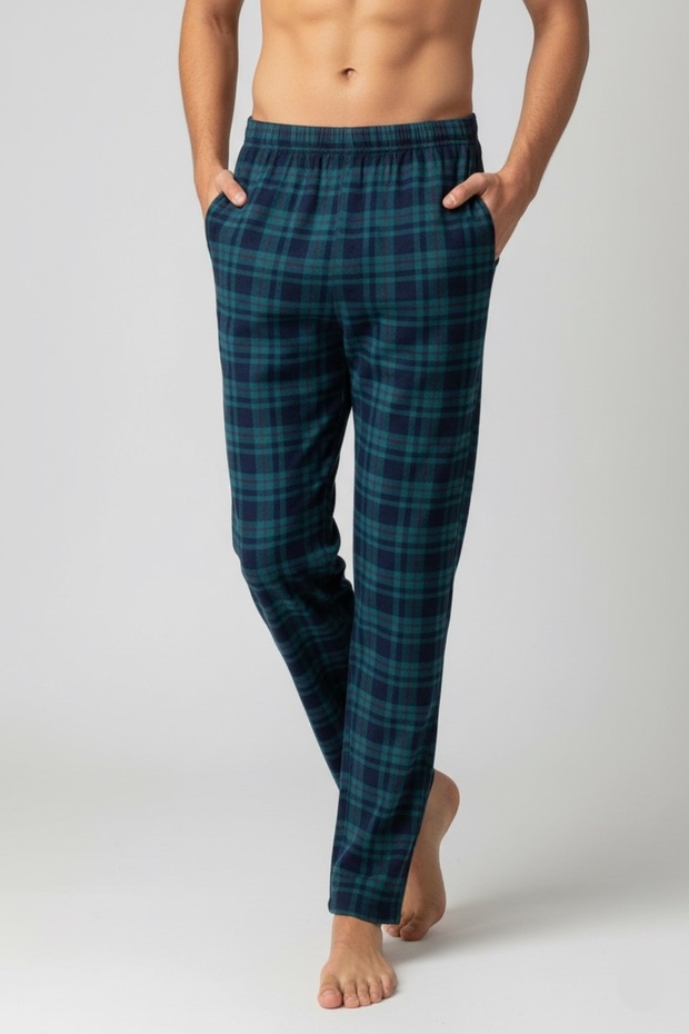 High Quality Cotton Men's Plaid Pajama Bottoms with Pockets 1485