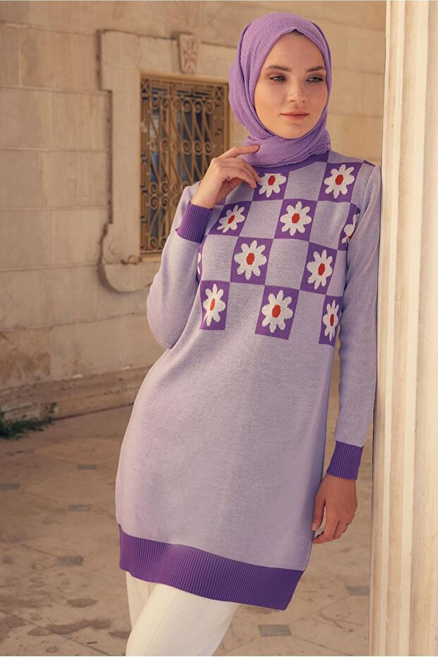 تونيك تريكو منقوش بالزهور 43178 - 1