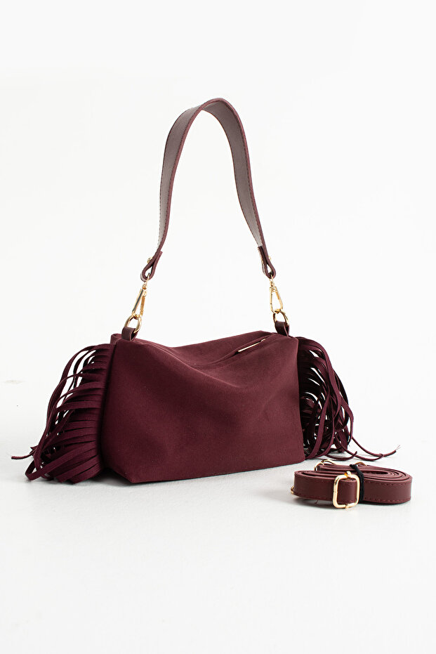 Abelia Burgundy Suede Tasseled Women's Shoulder Bag
