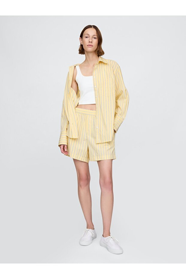 Kadın Sarı Organik Pamuk Poplin Boxer Şort - 1