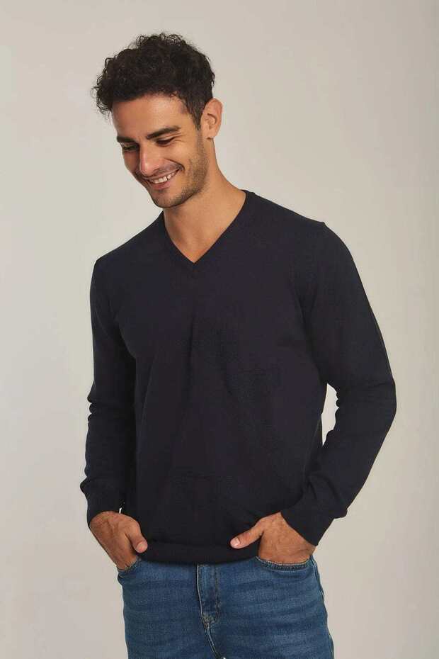 Mens Solid V-Neck Sweater - 4