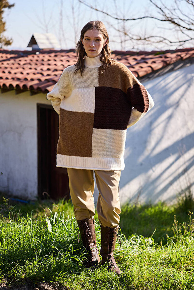 KAHVERENGİ PATCHWORK KAZAK - 3