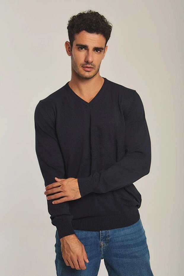 Mens Solid V-Neck Sweater - 5