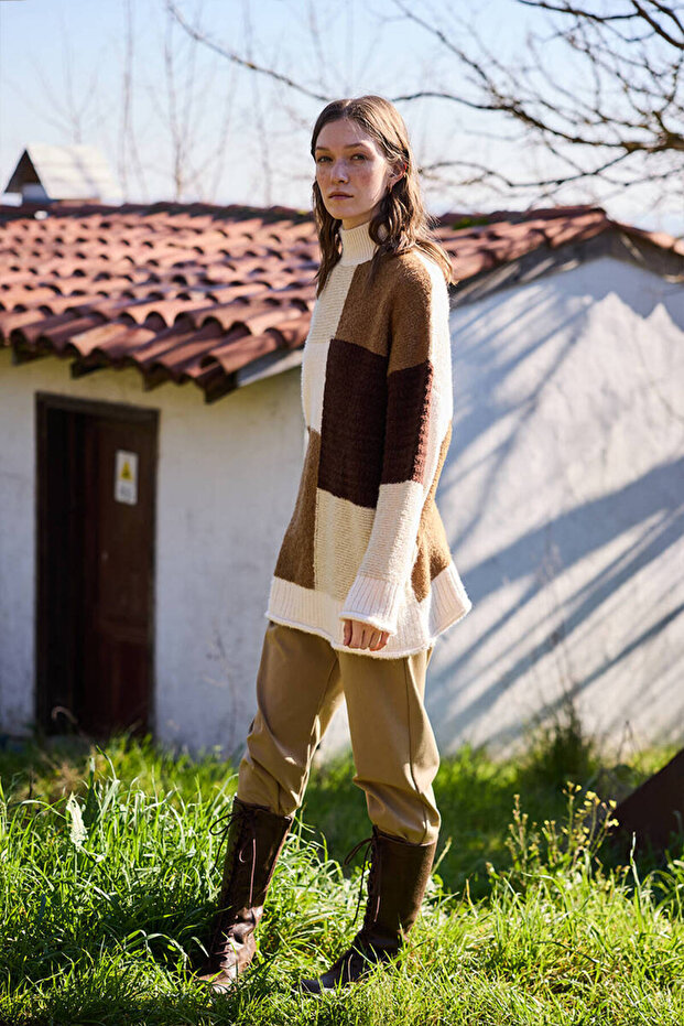 KAHVERENGİ PATCHWORK KAZAK - 4