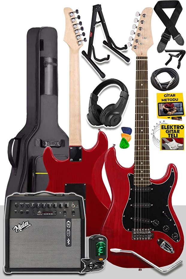 RPH30RD-50AMP Red Elektro Gitar Seti 50 WATT Bluetooth Şarjlı Amfi Kulaklık Full SET - 1