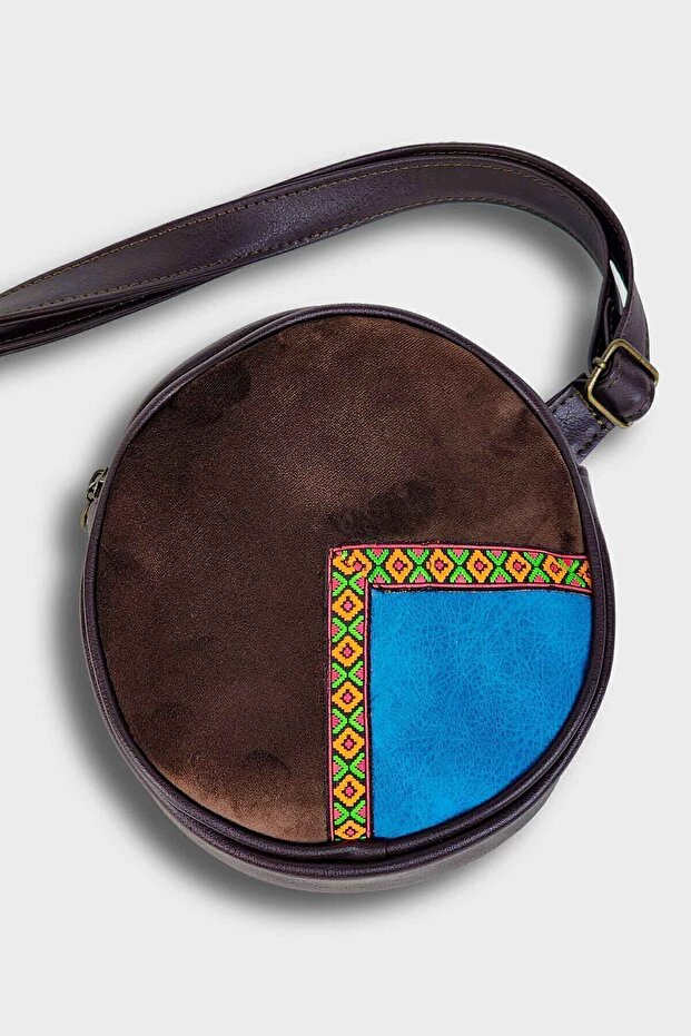 Women's Brown Blue Round Mini Shoulder Bag Kyvrlk02