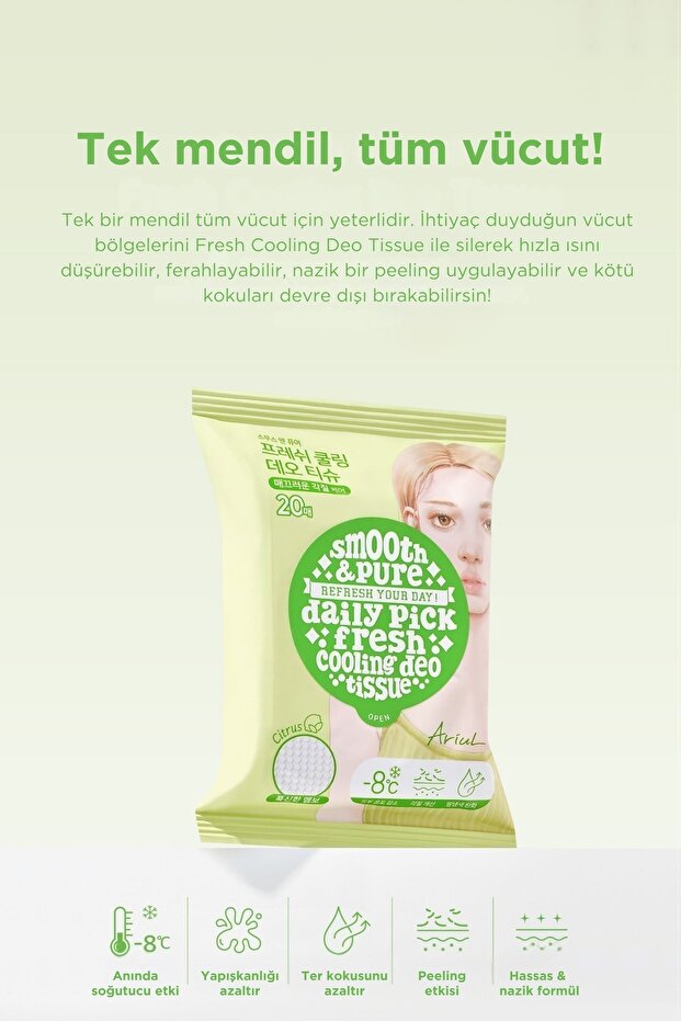Smooth & Pure Fresh Cooling Deo Tissue (20 pcs) - Multi Fonksiyonel Vegan Deodorant Mendil - 5