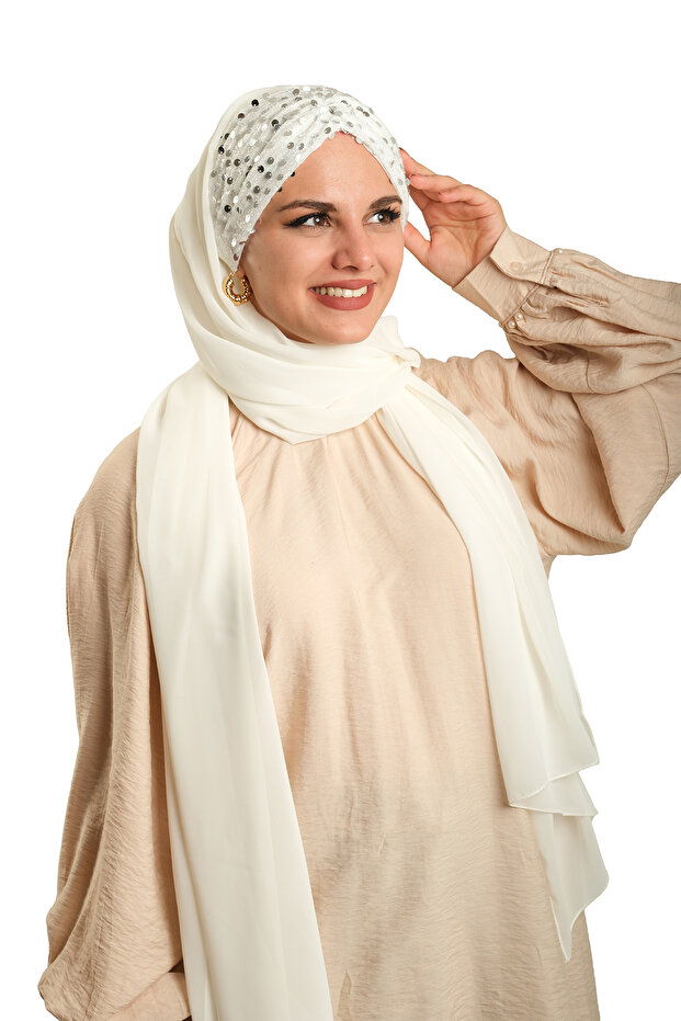 White Back Tie Shawl Chiffon Sequined Pleated 1910_42