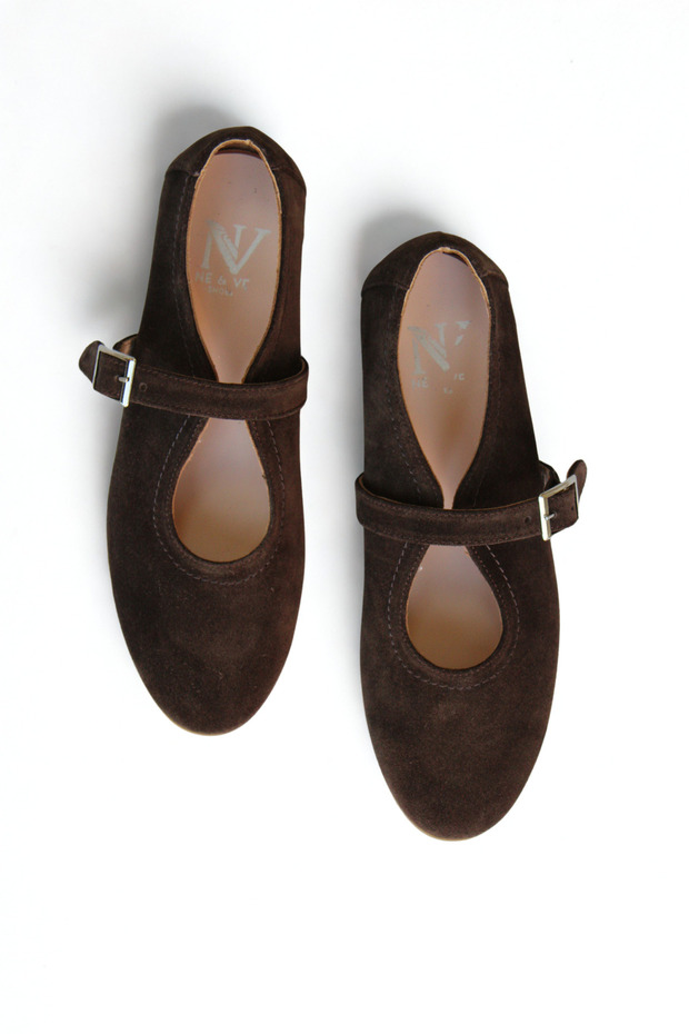 Brown Suede Genuine Leather Buckled Ballet Flats