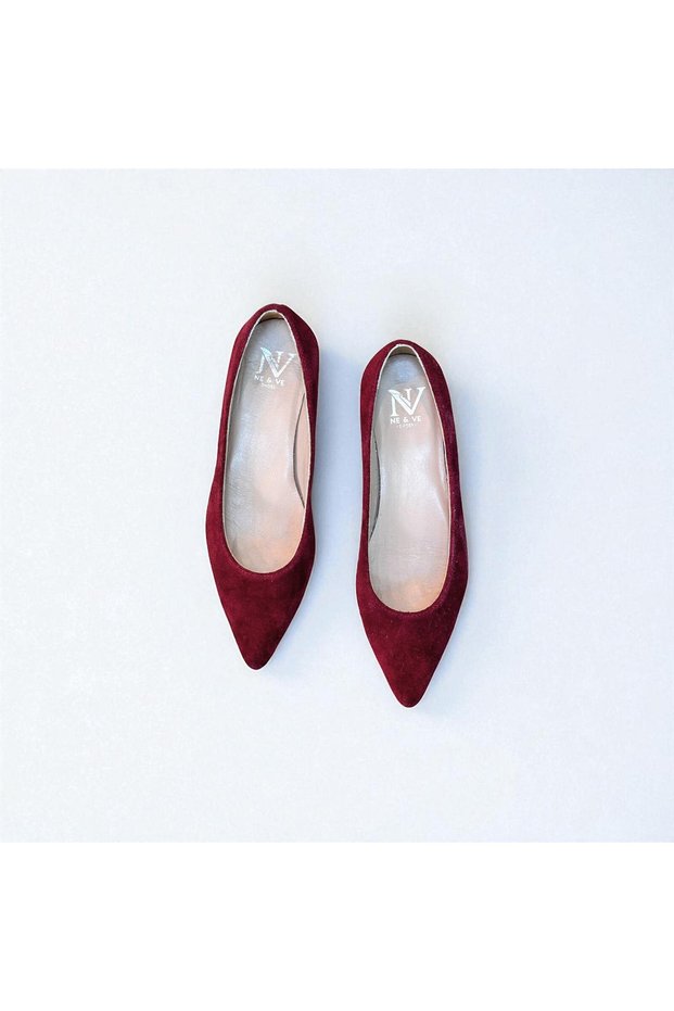 Burgundy Suede Genuine Leather Pointed Toe Stylish and Comfortable Daily Babet