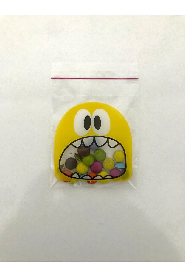 100 Adet 10x14 Cm Sarı Canavar Figürlü Bantlı Şeffaf Opp Jelatin Poşet, Kurabiye Poşeti - 6