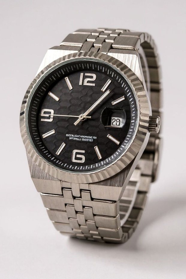 Premium Steel Men's Wristwatch – Black Honeycomb Pattern Dial, Calendar, Gift with Special Box