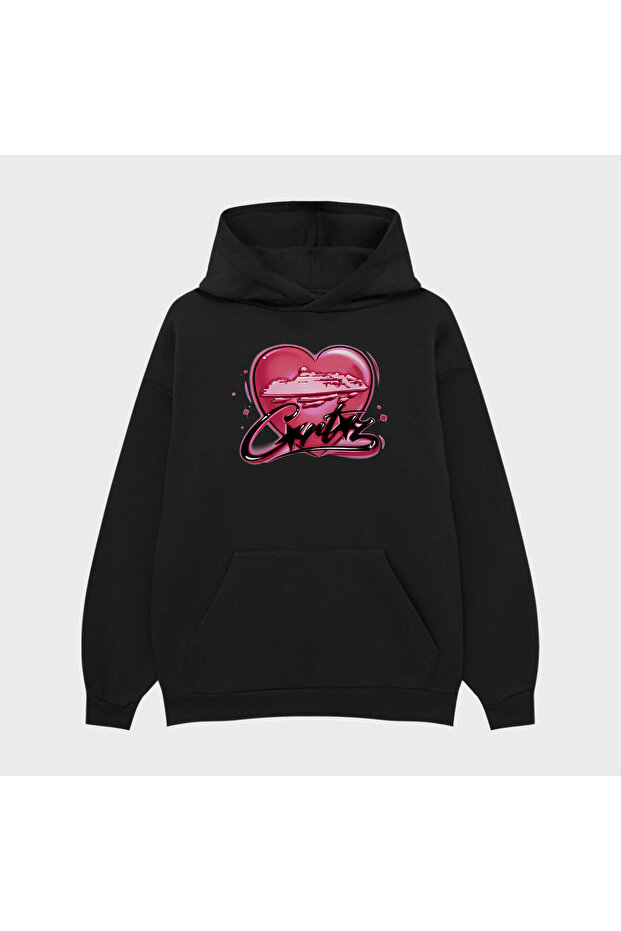 Corteiz Heart Printed Oversize Unisex 100% Cotton Breathable Sweatshirt Hoodie