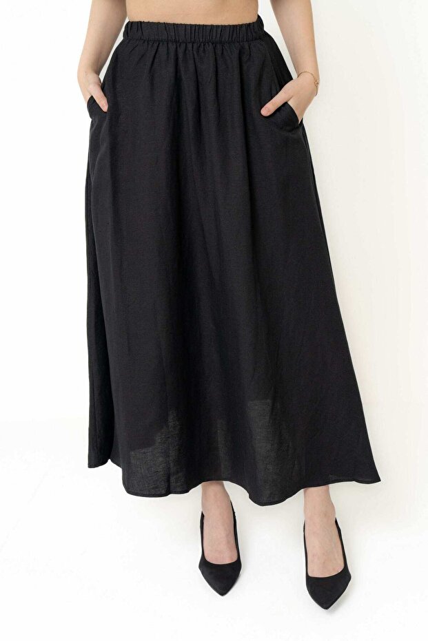 تنورة ماكسي سادة مع جيوب - 1