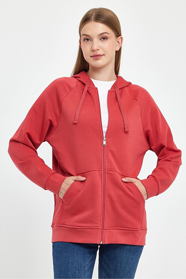 Grace Kapüşonlu Fermuarlı Regular Fit Basic Sweatshirt - Gülkurusu - 2