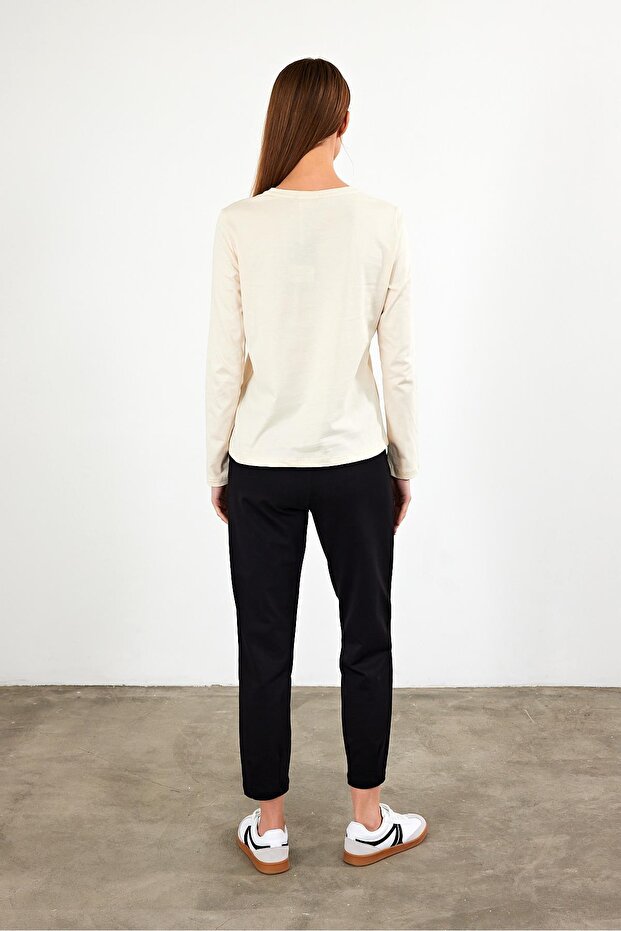 Gloria Bisiklet Yaka Regular Fit Basic Tişört-Bej - 4