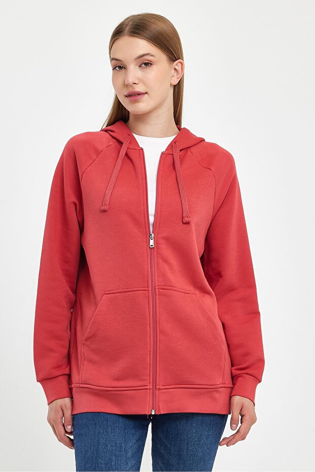 Grace Kapüşonlu Fermuarlı Regular Fit Basic Sweatshirt - Gülkurusu - 1
