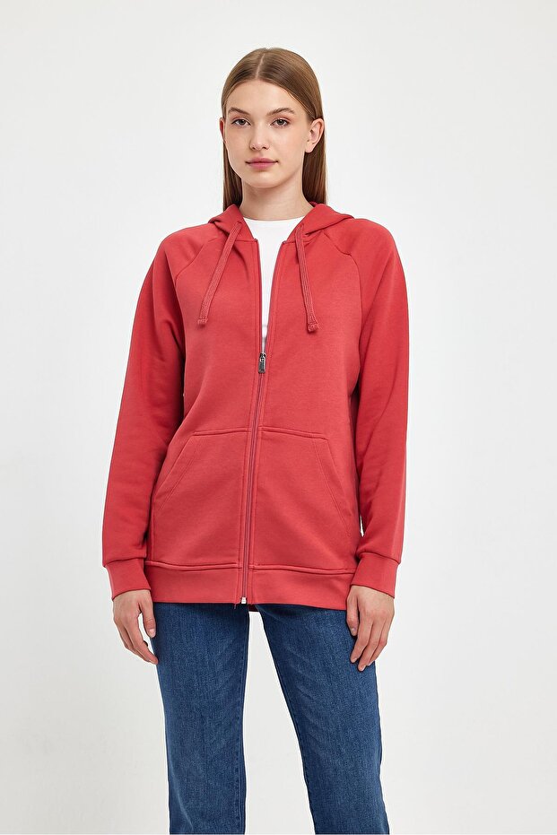 Grace Kapüşonlu Fermuarlı Regular Fit Basic Sweatshirt - Gülkurusu - 8