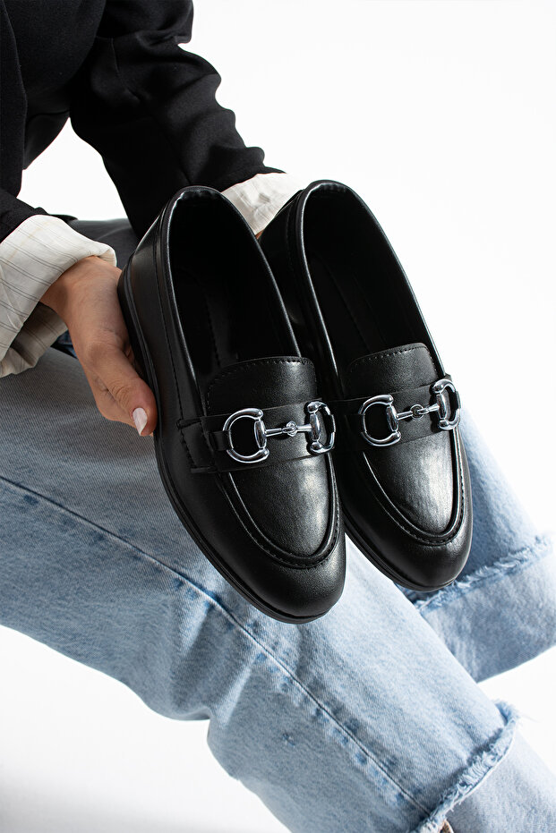 Siyah Cilt Loafer Ayakkabı - 5