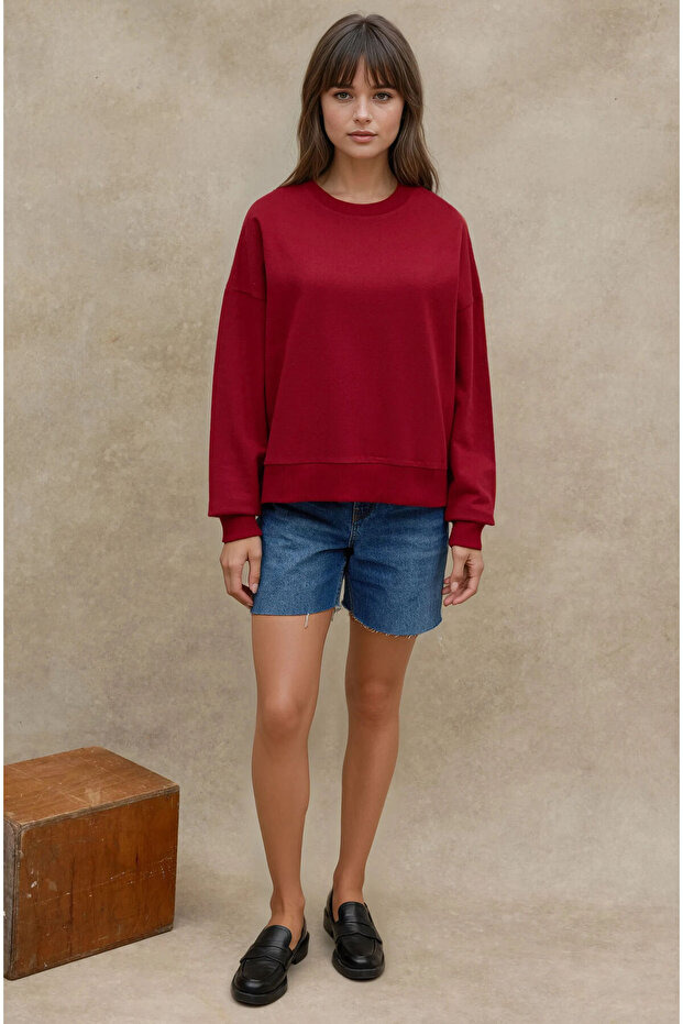 Oversize Bisiklet Yaka Basic Sweatshirt - 4