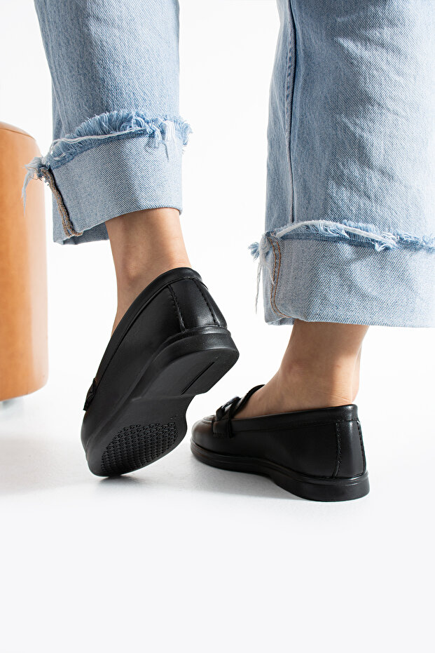 Siyah Cilt Loafer Ayakkabı - 8