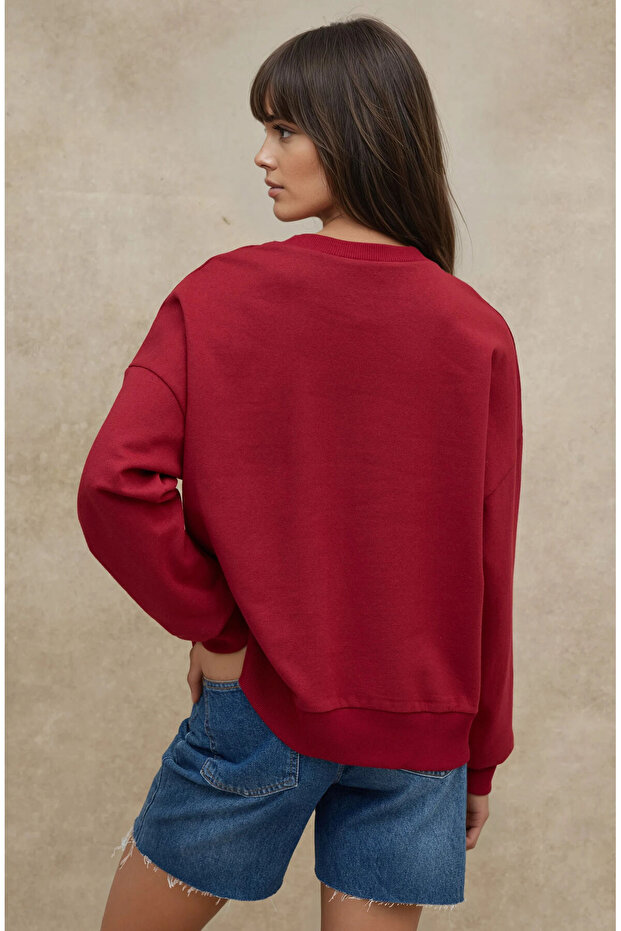 Oversize Bisiklet Yaka Basic Sweatshirt - 3