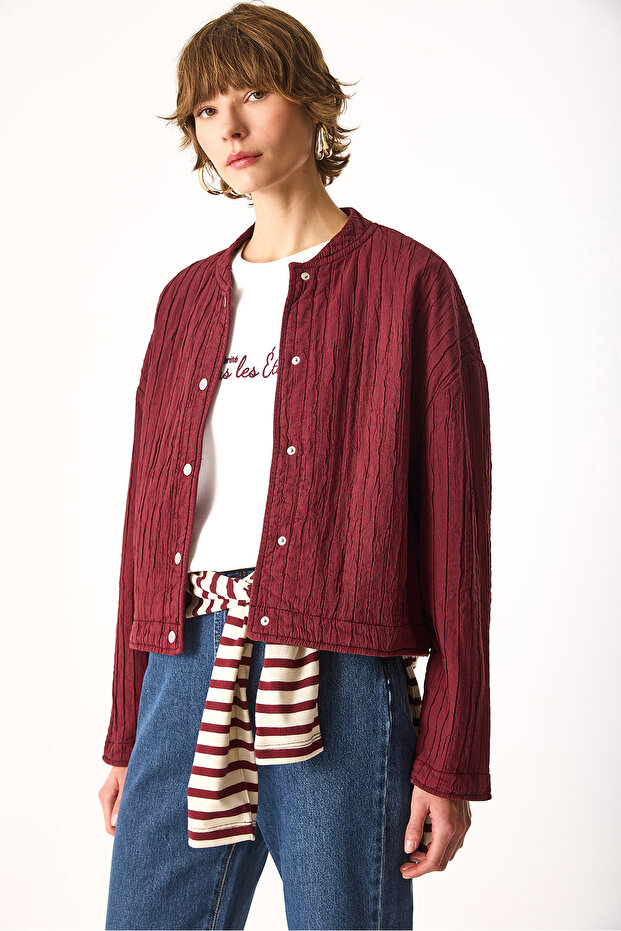 Kapitone Bomber Ceket-Bordo - 6