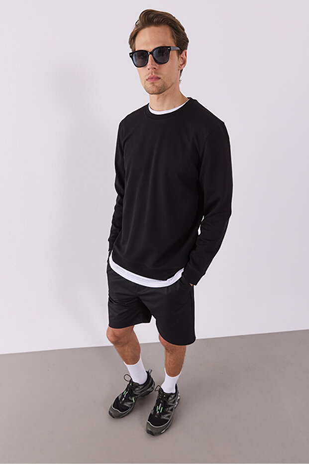 Erkek Rich Bisiklet Yaka Regular Fit Basic Sweatshirt - Siyah - 2