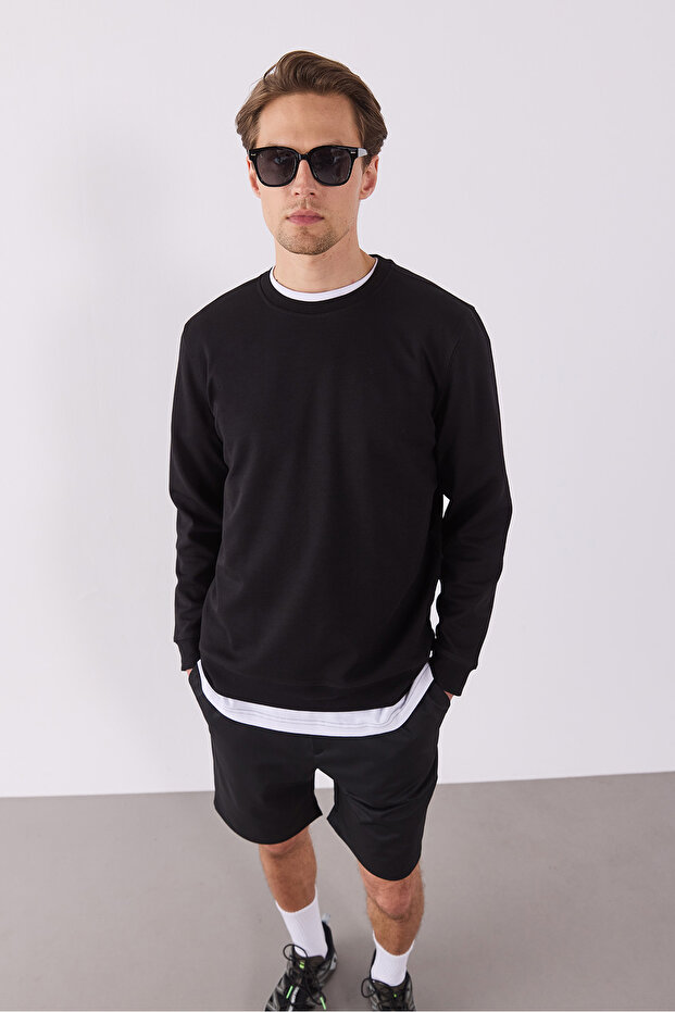 Erkek Rich Bisiklet Yaka Regular Fit Basic Sweatshirt - Siyah - 8