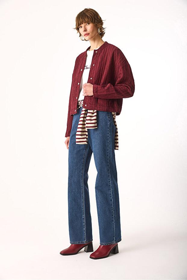 Kapitone Bomber Ceket-Bordo - 1