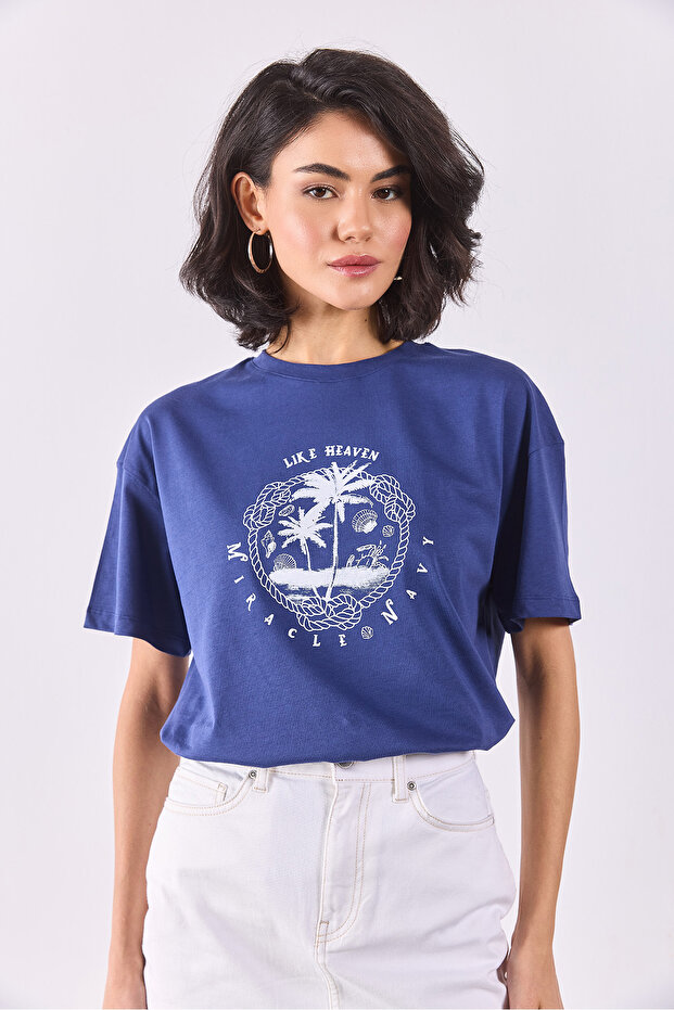 Marin Baskılı Tişört - NAVY - 8