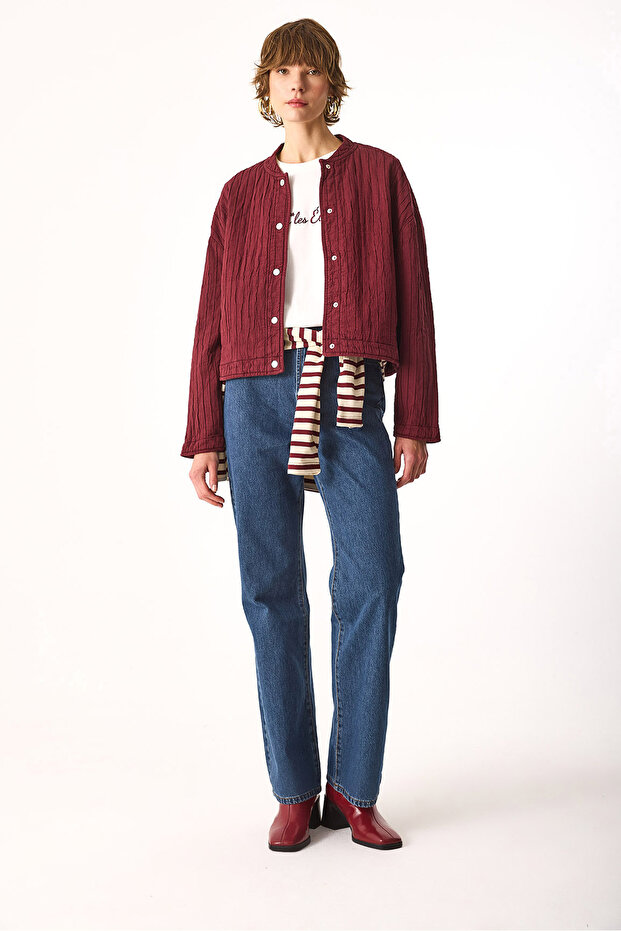 Kapitone Bomber Ceket-Bordo - 3