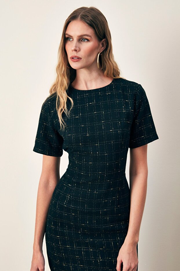 Simli Kısa Kol Elbise - Siyah - 5