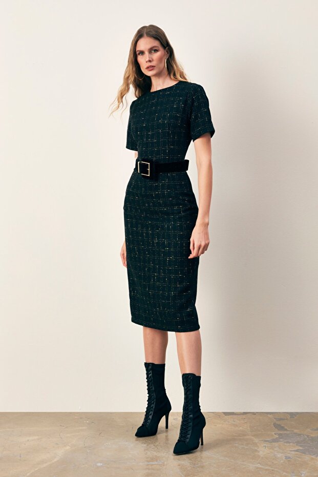 Simli Kısa Kol Elbise - Siyah - 3