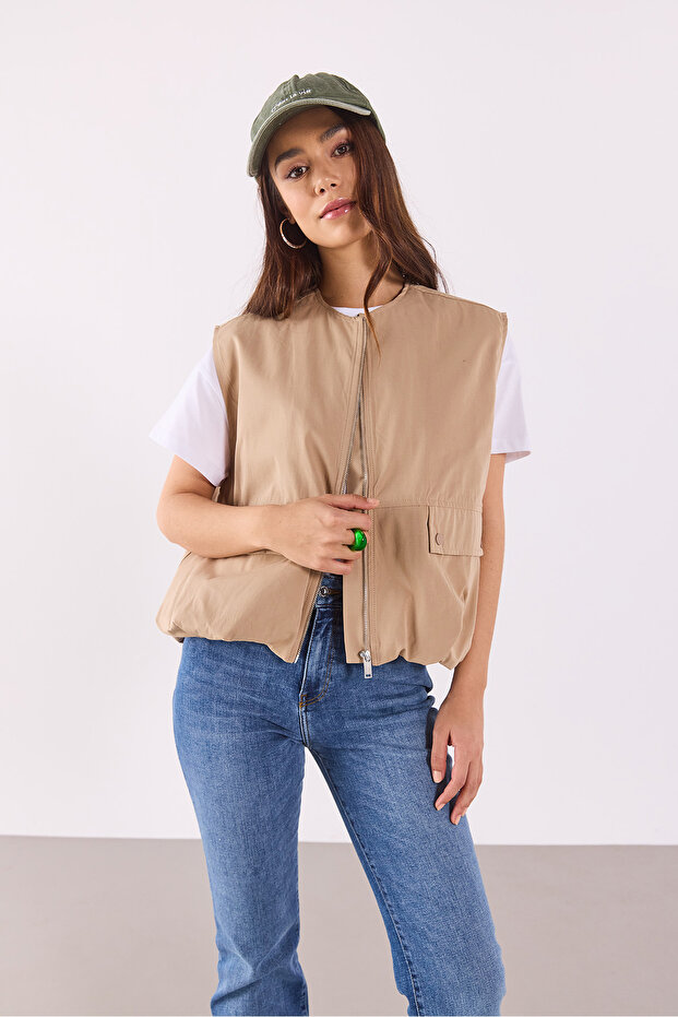 Kadın Paraşüt Bomber Yelek - Taba - 1