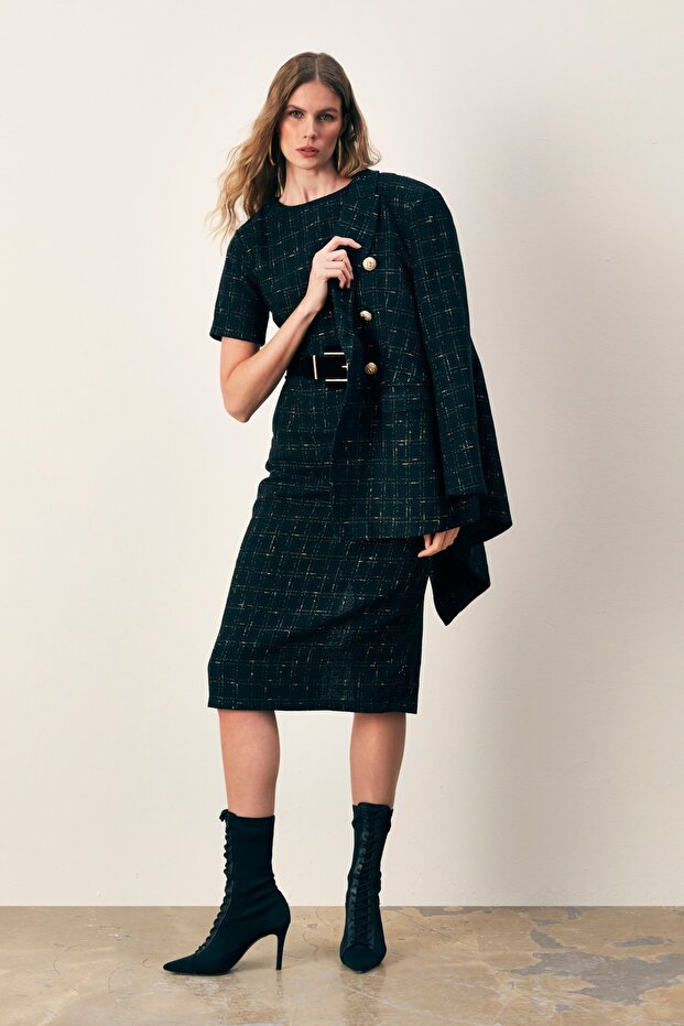 Simli Kısa Kol Elbise - Siyah - 1