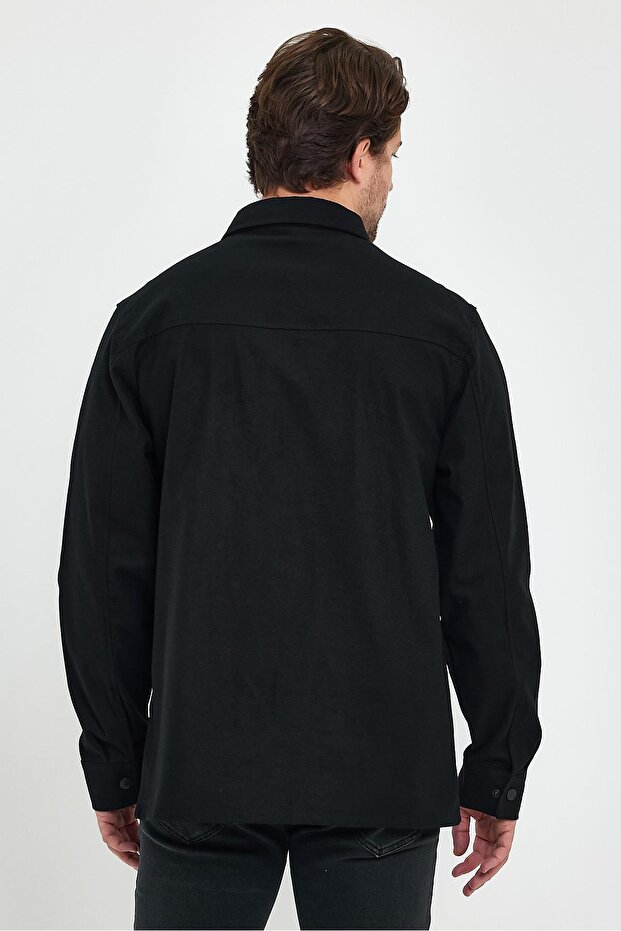 Mark Regular Fit Süet Dış Gömlek - Siyah - 8