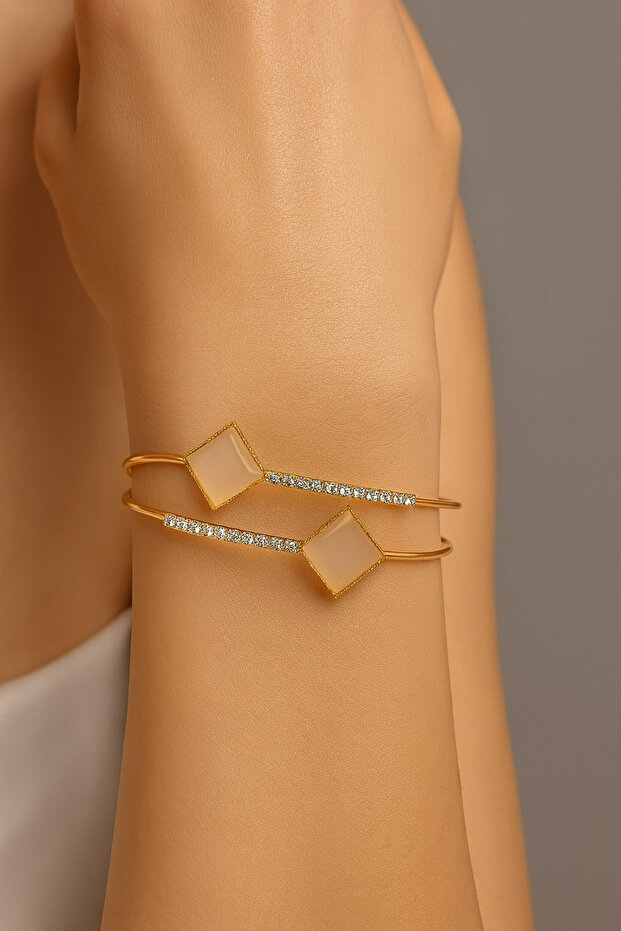 Gold Geometric Stone Double Row Women's Bracelet