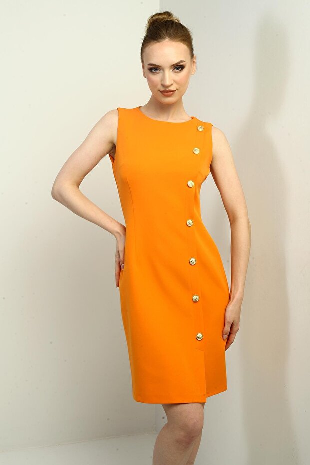 Women's Self-Taped Side Button Short Dress